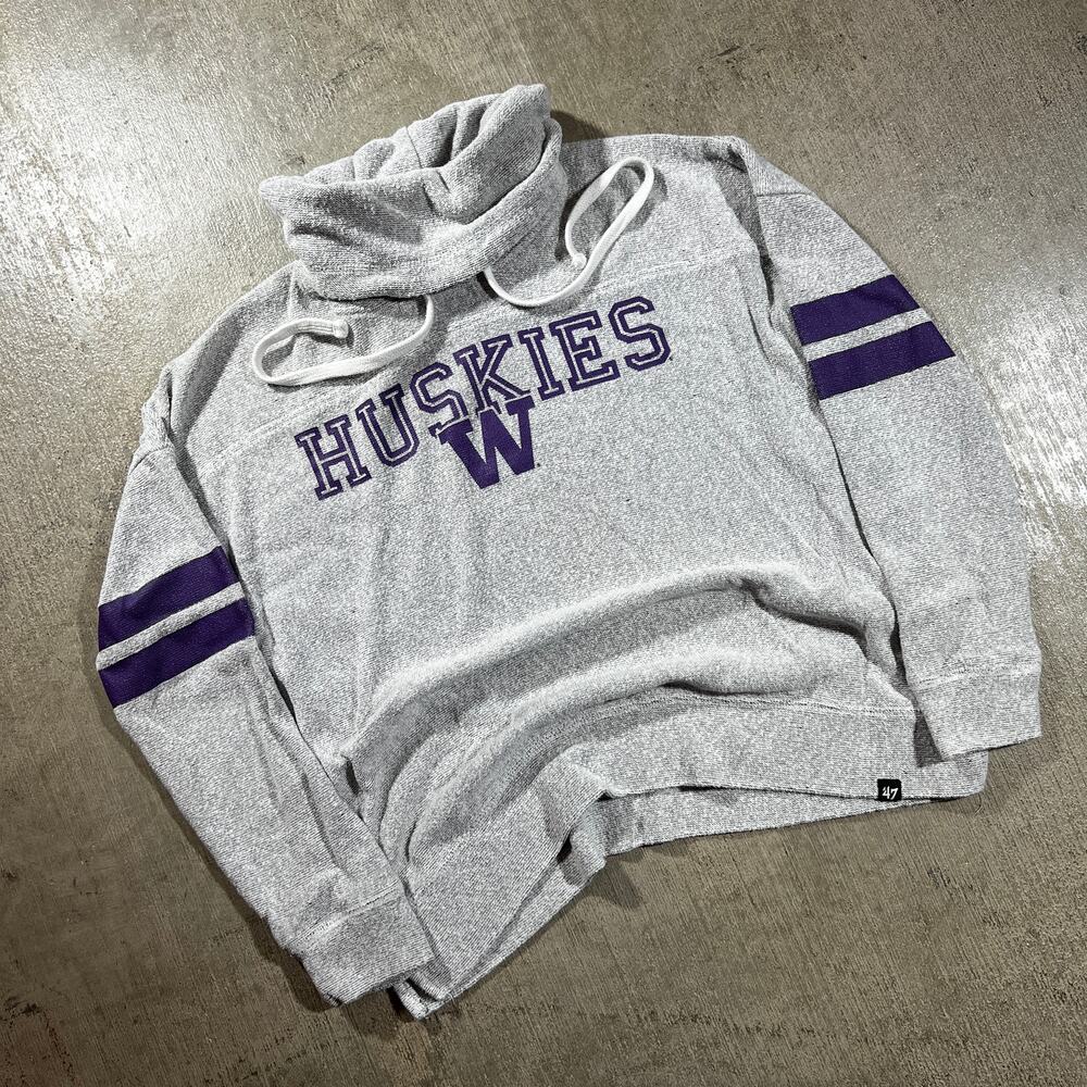 ’47 Brand Washington Huskies Funnel Neck Hoodie Grey Small